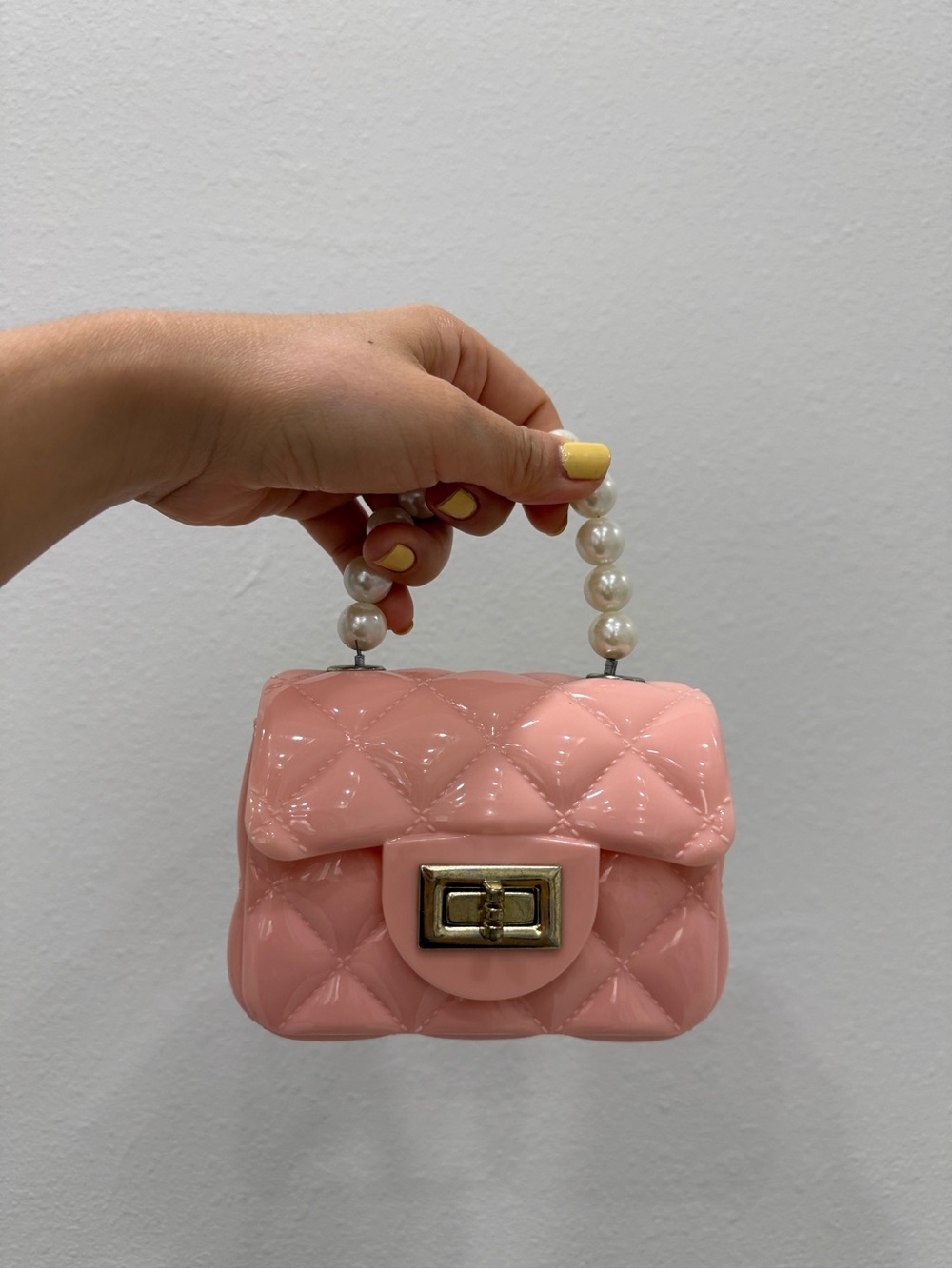 Girls Pink Quilted Pearl-Handle Mini Bag
